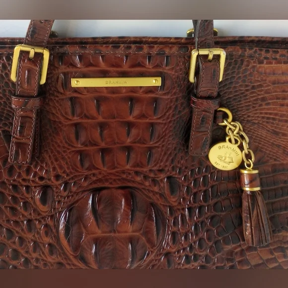 Brahmin Pecan Mini Asher Crocodile Embossed Leather Crossbody Satchel Purse - Picture 3 of 13